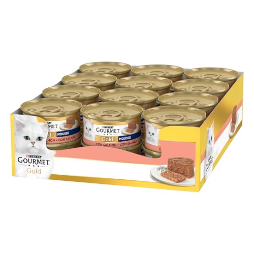 GOURMET Gold Mousse, Comida Húmeda para Gato Adulto, Mousse de Salmón, Pack de 24 Latas de 85 g