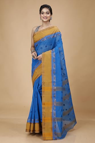 Image of Women's Traditional Bengal Tant Pure Cotton Design Border & Butta Tant Saree Without Blouse Piece