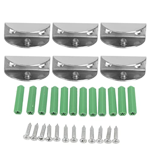 MUNEFE 6Pcs Lass Bracket, Stainless Steel Lass Clamp, Bracket Panel Clip for Wine Cabinet Bathroom Lass Shelf
