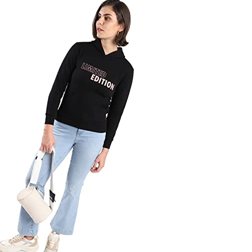 Image of PINACOLADA Women's Cotton Solid Printed Sweatshirt with Hoodie, Regular Fit for Casual Wear Full Sleeve Sweatshirt Crafted with Comfort Fit and High-Performance for Everyday Wear