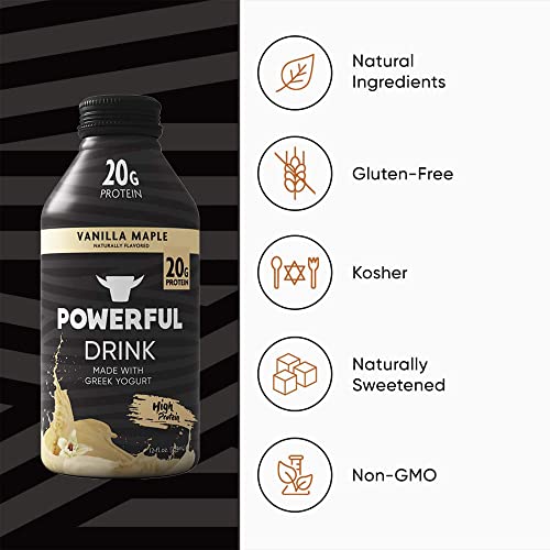 Powerful Nutrition High Protein Shakes, Vanilla Maple, 12 oz., 12 Pack, Made with Greek Yogurt, 20g of Protein, Low Carb, Kosher, Naturally Flavored, Ready to Drink