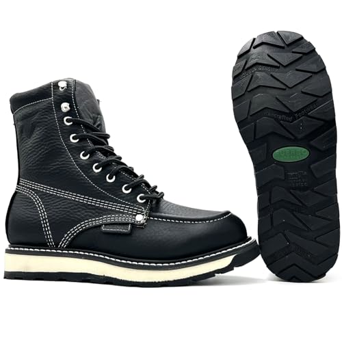 Fuerbo Handcrafted Black Moc Toe Work Boot, Dual Density Sole, Welt Construction (Black, Adult, US Footwear Size System, Adult, Men, Numeric, Medium, 10)