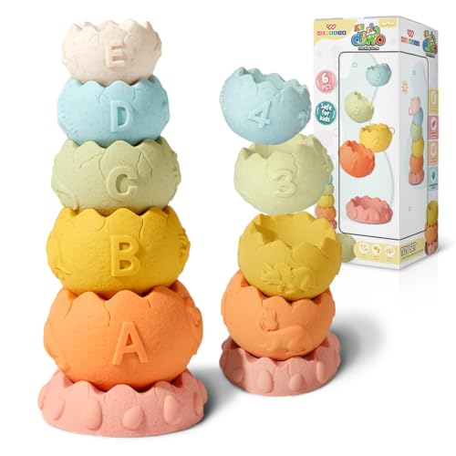 Image of Wembley Stacking Toys for Kids Baby Bath Toys Colorful Toddler Soft Activity 6 Dinosaur Cups Textured with Numbers Letters Sensory Teething Toys for Toddler 0-3-6-12-18 Months