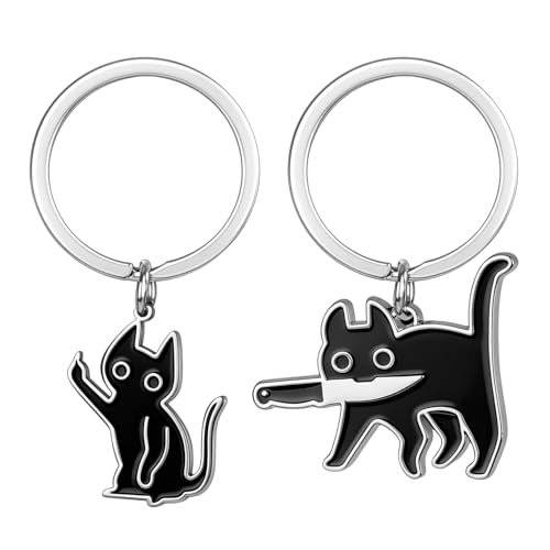 Seqiuay Cat Keychain, Novelty Black Cat Keychain Charms. Perfect Cat Lover Gift. Funny Halloween Gifts for Women and Men (A)