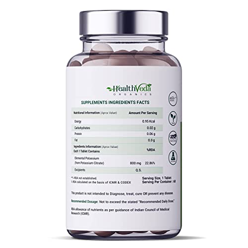 Verem Health Veda Organics Potassium Citrate, 800 Mg I 60 Veg Tablets I Support Nerve, Muscle, Joint & Bone Health I Helps Manage Electrolytes | For Both Men & Women #TOP2