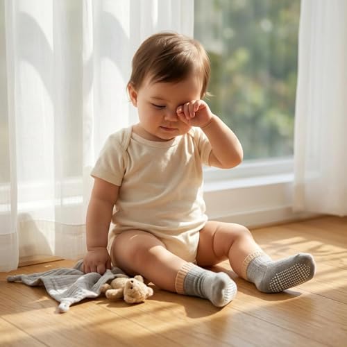 Image of Toddler Non Slip Cotton Crew Socks with Grips for Baby Boys Girls
