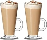 Latte Glasses Tea & Coffee Cups Pack of 2-270ml Temperature Resistant Hot Drink Cafe Mugs with Handle Ideal for Milk Juice Ice Cream Latte, Cappuccino, Espresso and Hot Chocolate
