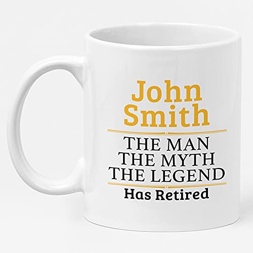 Taza de jubilación personalizada con texto en inglés "The Man the Myth the Legend Has Retired", regalo 2021 para hombres y mujeres, color blanco, 325 ml