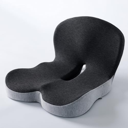 MAOILY Celinva Orthopedic Cushion, Back and Seat Cushion, Car Seat Cushion, Soothe+ Cushion, Pressure Relief, Non-Slip Belt Backrest, Ergonomic Memory Foam Backrest (Black&Gray)