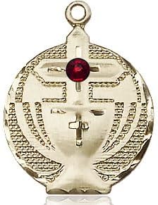 14kt Gold Filled Communion Pendant with a 3mm Faux Garnet Austrian Crystal stone on a 18 inch Gold Plate Light Curb Chain.
