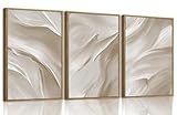 myusuar 3 Piece Large Abstract Framed Wall Art For Living Room, Smoke Texture Ink Beige White Canvas Wall Art Modern Minimalist Art Prints Wall Décor For Bedroom Office 12x16in