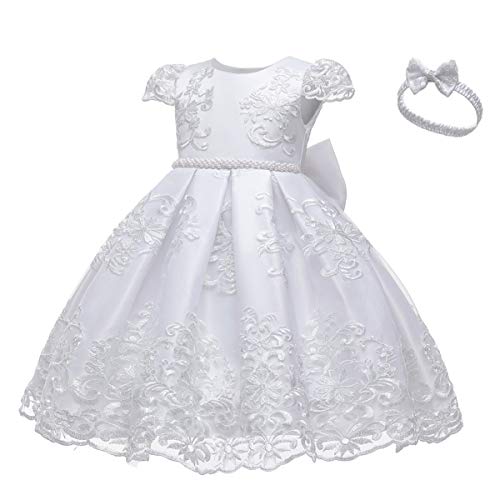 Myrisam Flower Girls Lace Tutu Dress Baby Kids Christening Baptism Communion Birthday Party Formal Wedding Dresses W/Headwear White 12-18M #TOP1
