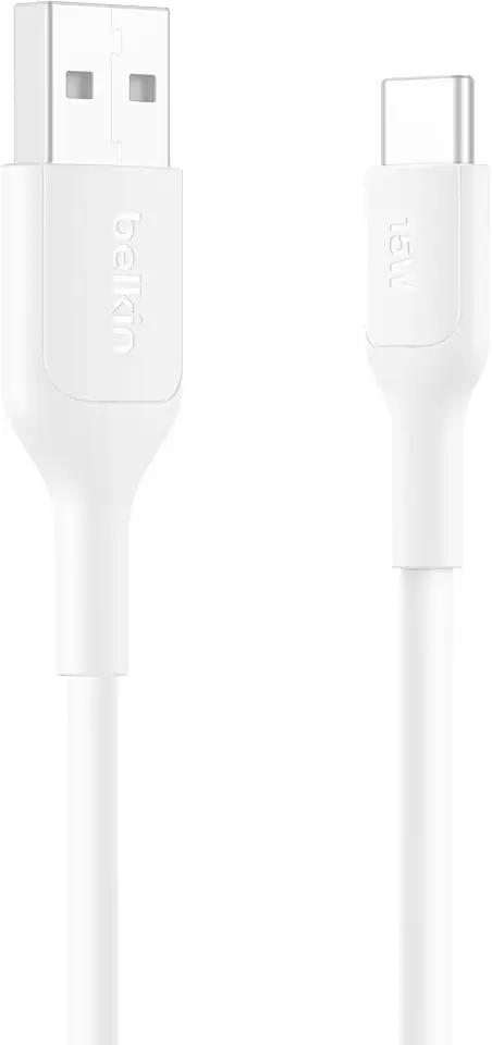 Belkin USB-A to USB-C Cable ([1M], 15W) - Soft, Flexible Fast-Charging Cable, Type C Charger Cord for iPhone 16 & 15 Series, Galaxy S25, Pixel 9, iPad Pro, & More - White (USB 2.0)