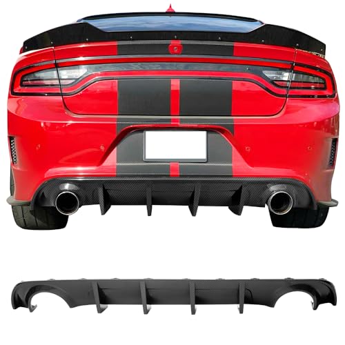 IKON MOTORSPORTS, Rear Bumper Diffuser Compatible with 2015-2023 Dodge Charger Base & SXT, Rear Bumper Lip Diffuser Splitter Carbon Fiber Print PP