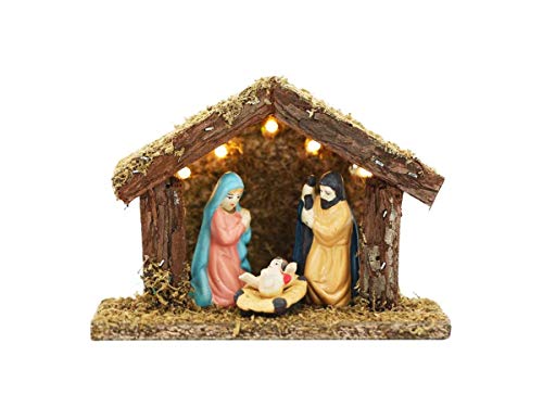 Presépio Porcelana Iluminado 5Led 3fig / 8cm - Casa 17cm