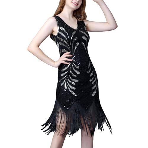 Robe de soirée pour danse de salon style années 1920 sans manches à franges mobiles
