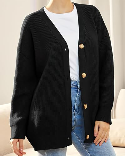 Image of ebossy Women's Open Front Knit Cardigan Casual Long Sleeve Oversized Button Lightweight Sweater Outwear