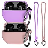 Kanya Case Compatible with Beats Studio Buds,2 Packs Full Protective Shockproof Anti-Slip Silicone Case Cover with Carabiner and Silicone Hand Strap for Beats Studio Buds 2021 (Light Purple+Pink)