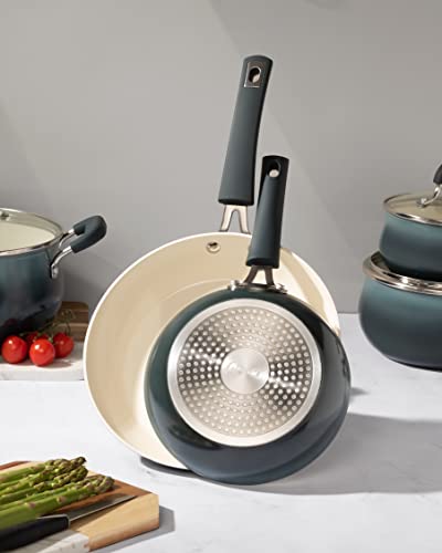 Oster Corbett Forged Aluminum Cookware Set With Ceramic Non-Stick-Induction Base-Soft Touch Bakelite Handle And Tempered Glass Lids, 8-Piece, Gradient Grey #TOP7