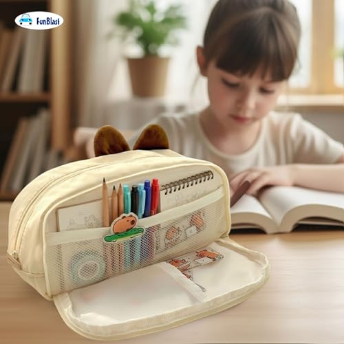Image of FunBlast Pencil Pouch for Girls - Capybara Pouch for Girl, Multipurpose Zipper Pouch, Aesthetic Pouch for Girl, Kawaii Pencil Case, Cute Pouches for Girls, Return Gift for Kids (Beige)
