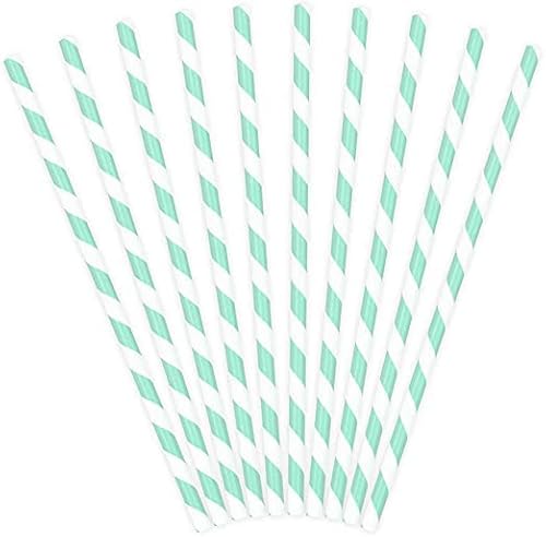 Saraoriginalshop Pailles en papier jetables biodégradables 25 pièces, 19,5 cm, pailles pour cocktails, fêtes, bar, baby shower party anniversaire (bleu clair et blanc) Cover