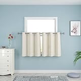 UPOPO Ivory Tier Curtains 24 inch Long Kitchen Linen Textured Half Window Curtains Over Sink Privacy
