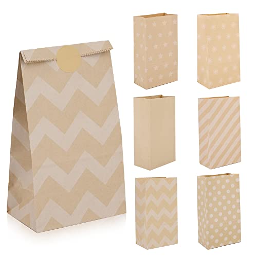 Time to Sparkle 20PCS Party Bag Kraft Paper with 24 Stickers Kids Party Gift Sweet Bags for Class Party Favors Girls Boys Birthday Wedding Christmas Halloween, 130X80X240mm, Mixed Brown