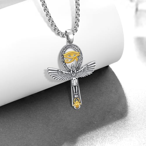 Ankh Necklace 925 Sterling Silver Ankh Cross Pendant Necklace Religious Ankh Protection Egyptian Jewelry Gifts for Men Women2