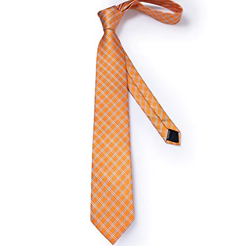Dibangu Silk Tie Woven Handkerchief Men's Necktie And Lapel Pin Brooch Set Paisley Plaid Solid Floral (Orange) #TOP3
