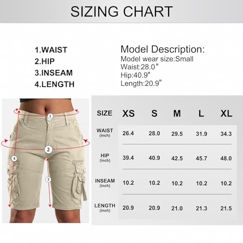 Bermuda cargo feminina com design de bolso com aba, comprimento até o joelho, shorts de caminhada de