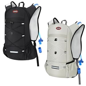 2 Pack Hydration Backpack Pack with 2L Hydration Bladders, TNYSPORT Lightweight Breathable Water Backpack with Multiple Pockets, Reinforced Shoulder Straps for Hiking, Running, Biking