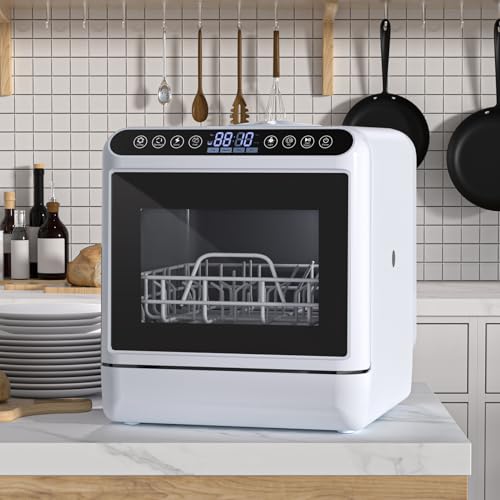 Lavavajillas pequeño de encimera, lavavajillas portátil, con depósito de Agua de 5 l, 5 Cubiertos, Mini Compacto con Rejilla de 2 Niveles, función de Secado al Aire para cocinas y...