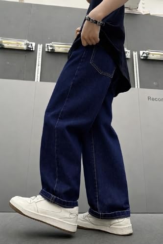 Image of ADBUCKS Children's Loose-Fitting Denim Pants with Buttons, Casual Wide-Leg Style