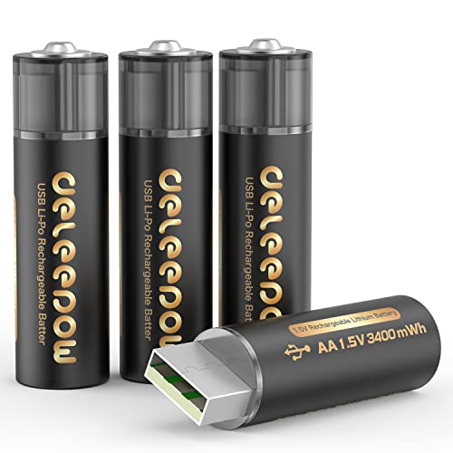 Deleepow Rechargeable Aa Batteries Lithium 1.5V 3400Mwh,Usb Rechargeable Aa Batteries 4-Pack Lithium Batteries 1500 Cycle #TOP12