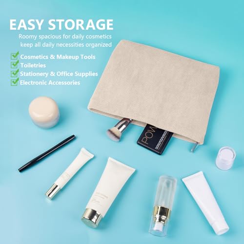 FITDON 2PCS Cosmetic Bags for Women Makeup Bag for Purse Small Corduroy Makeup Pouch Travel Make Up Bag with Zipper Toiletry Bag Organizer2