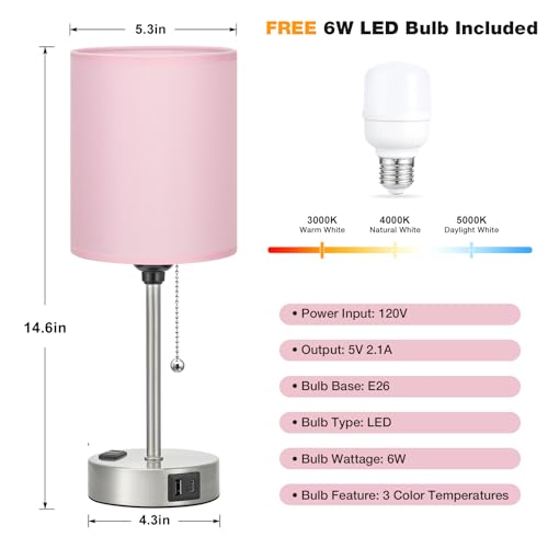 Image of Small Bedside Table Lamp for Bedroom - Desk Lamp with USB Ports for Dorm