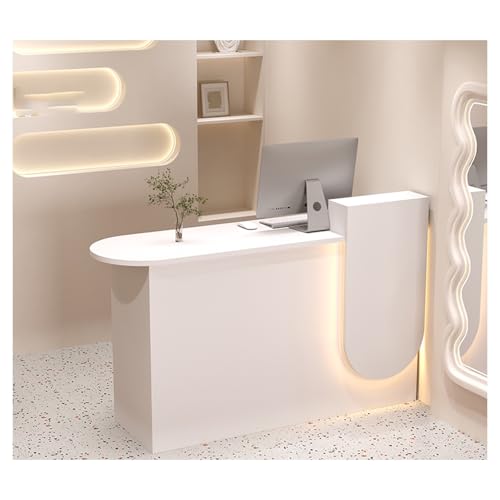 Moderno escritorio de recepción de madera con cajones con cerradura, elegante mobiliario de oficina, hotel y sala de estar, mostrador ideal para venta minorista y servicio al cliente