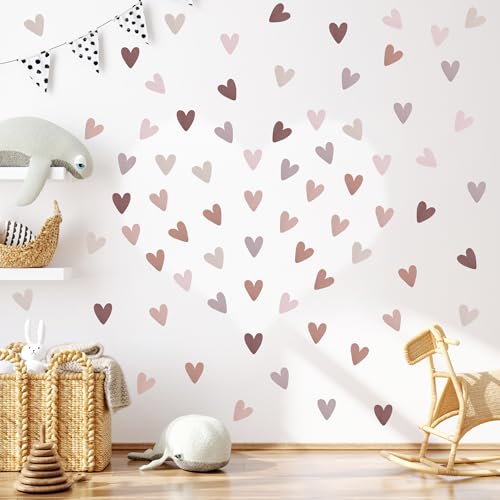 Moorle Herzen Set 72 Stück für Babyzimmer, Sticker Wandaufkleber Kinderzimmer, Wandtattoo in Verschiedenen Farben