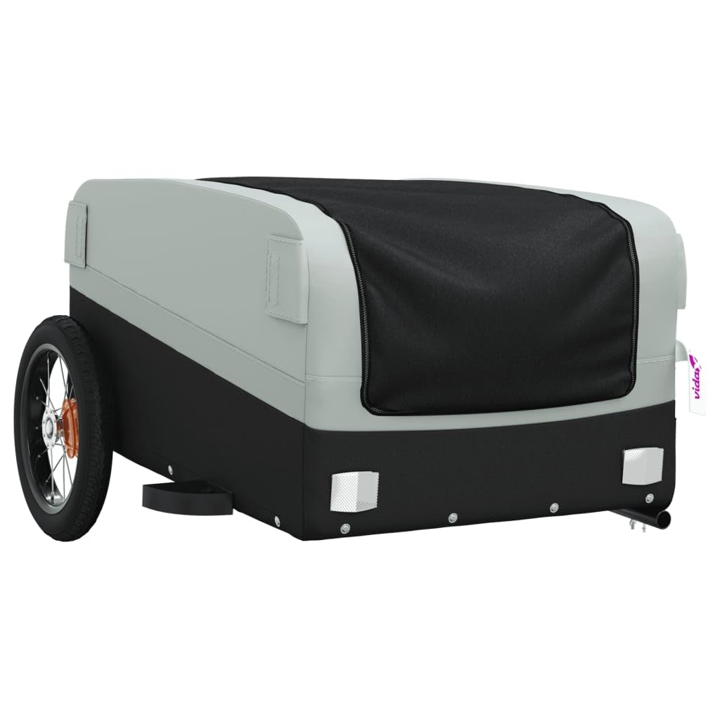 Remolque de bicicleta negro de hierro con capacidad de carga x 52,5 x 42 cm con bandera de seguridad, plegable para transportar equipaje, carga, perros, niños, exteriores y uso diario