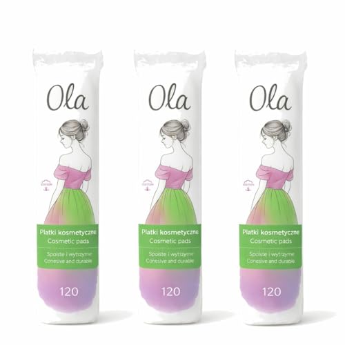Ola Cotton Makeup Pads - 120 Pieces per Pack Pack of 3 | 100% Natural Cotton Lint-Free Soft & Durable | Round Cosmetic Pads for Makeup Removal & Daily Skincare