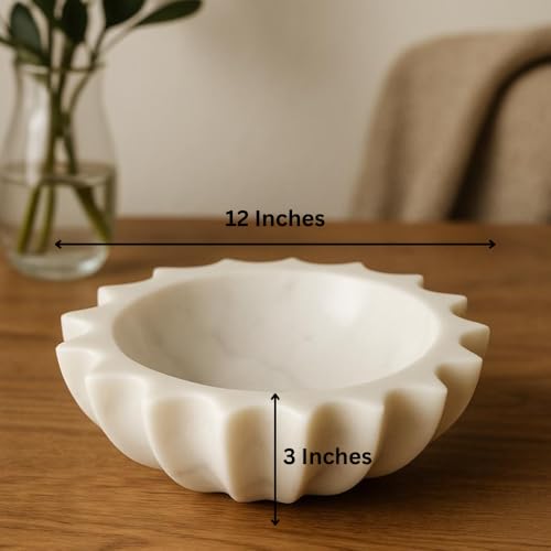 Image of SWADESHI BLESSINGS Handcrafted Marble Socket Urli Bowl for Home Decor | Traditional Decorative Bowl for Floating Flowers, Potpourri & Festive Decor Items | Pooja Decoration | Wedding /Return Gifts, 12 inch