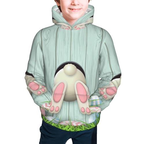 White Bunny Bottom And Easter Eggs Kid Hoodies Boys Sweatshirts Girls Pullover with Pocket3