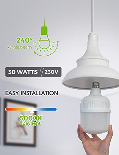 Lohas Super Bright Light Bulbs, 250-300W Equivalent 3400Lm E26 Garage Led Bulb, 5000K Daylight 30 Watt High Lumen Led Bulb W/E39 Adapter For Commercial Warehouse Workshop Factory Backyard Barn, 2 Pack #TOP5