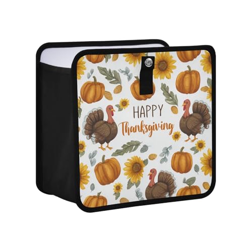 Image of Car Trash Can Organizer Bin with Adjustable Strap for Back Front Seat Console Waterproof Leakproof Collapsible Portable 11 Inch Thanksgiving Turkeys Sunflowers White