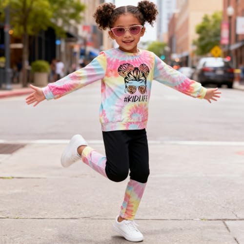 Image of OLMRJKD Kids Toddler Girls Clothes Figure Graphic Drop Shoulder Top Pullover Spotted Print Pants Fall Winter Outfit Set