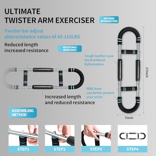 Twister Arm Trainer for Men 5 Level Resistance (45-110 lbs) Chest Workout Equipment - image 7