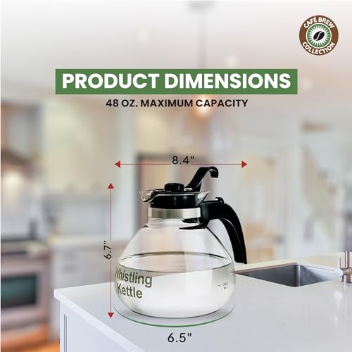 image for CAFÉ BREW COLLECTION Borosilicate Glass Stove Top Whistling Tea Kettl