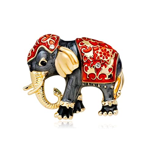 Broche éléphant émail rouge noir zialloy épingle bijoux animaux dames