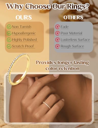 Image of Jstyle Wedding Bands for Women Eternity Band Rings Stackable Cubic Zirconia Ring 2-2.5MM Engagement Band Ring for Women Dainty Simulated Diamond Rings No Tarnish Size 5-9