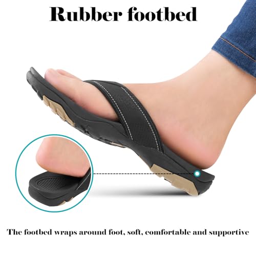 HAOLIRA Mens Leather Flip Flops with Arch Support Comfortable Cushion Thong Sandals Lightweight Waterproof Outdoor Summer Beach Pool Shoes4